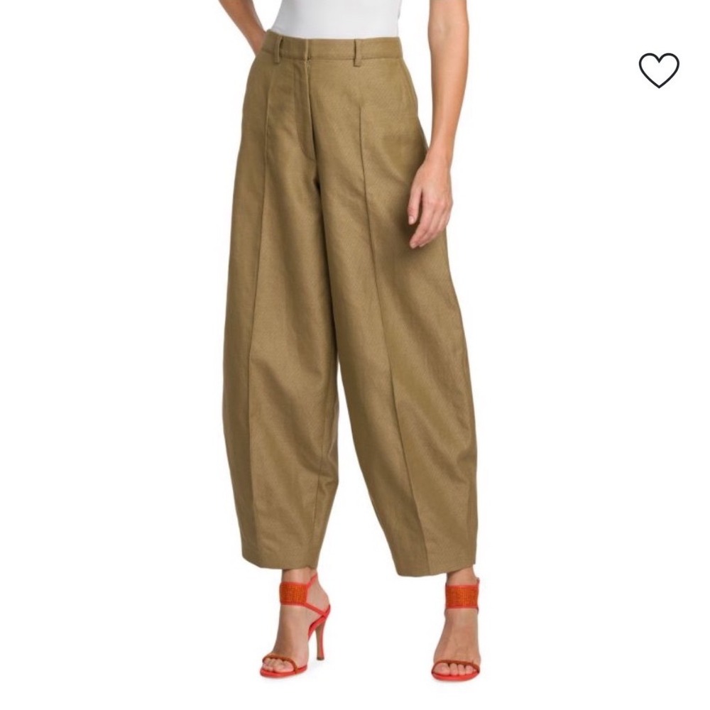 Stella McCartney Tan Cotton Linen High Rise Barrel Leg Pants Trousers IT40 US4